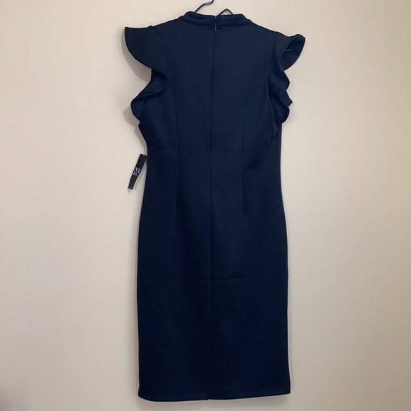 New York & Company | NWT Black Flutter Cap Sleeve Split V-Neck Sheath Dress MP - Picture 12 of 17